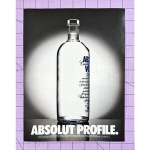 Vintage Absolut Vodka - Absolut Profile - 1992 Home Bar Art AD Decor